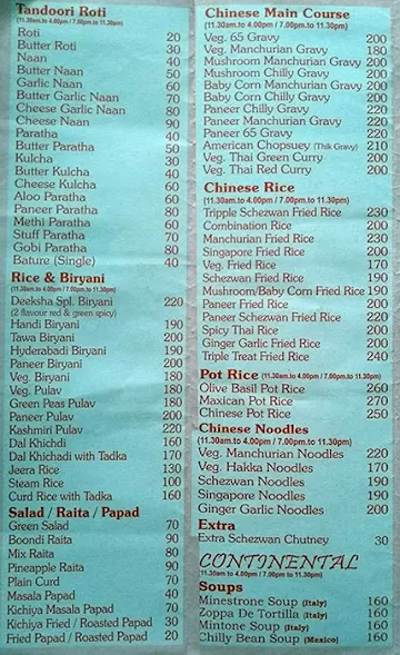 Deeksha menu 