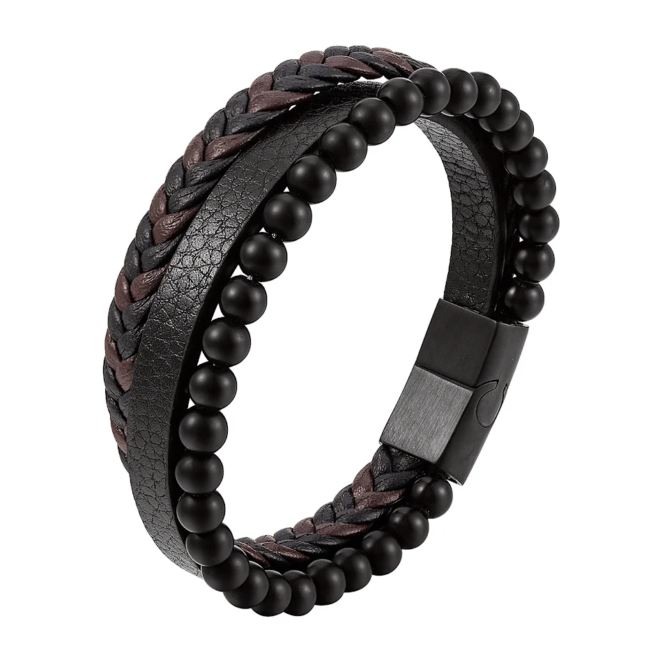 Bracciale in pietra lavica naturale, acciaio inossidabile e pelle – Un accessorio unico per uomo e donna, forza e stile per ogni occasione.