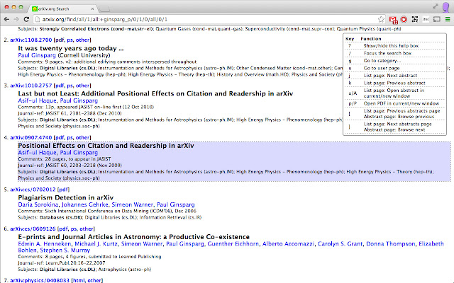 arXiv keys chrome extension