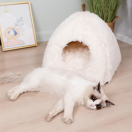 Title 6, Plush Triangular Cat Litter Box Closed and Comp...