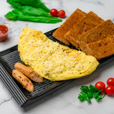 Spinach Cheese Omelet With 1 Chicken Sausages & 2 Slice Bread(Non Veg)