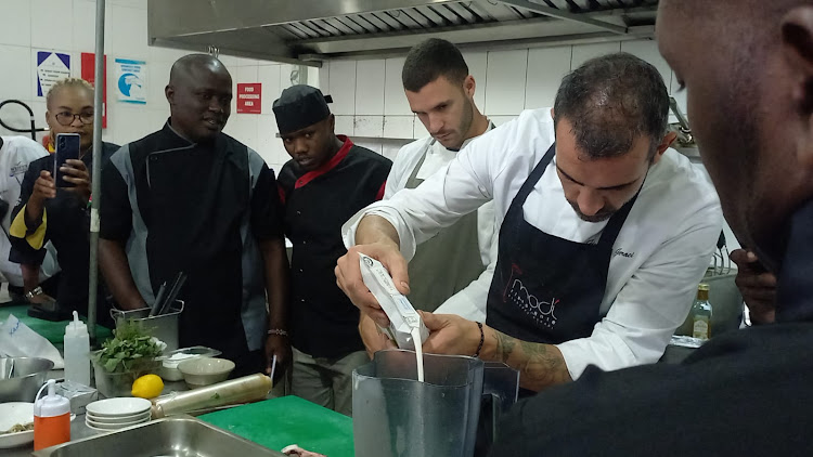 Italian Chef Guiseppe demonstrates how he makes Risotto rice at Capital club hotel in Westlands on Wednesday, Novemeber 16, 2022.