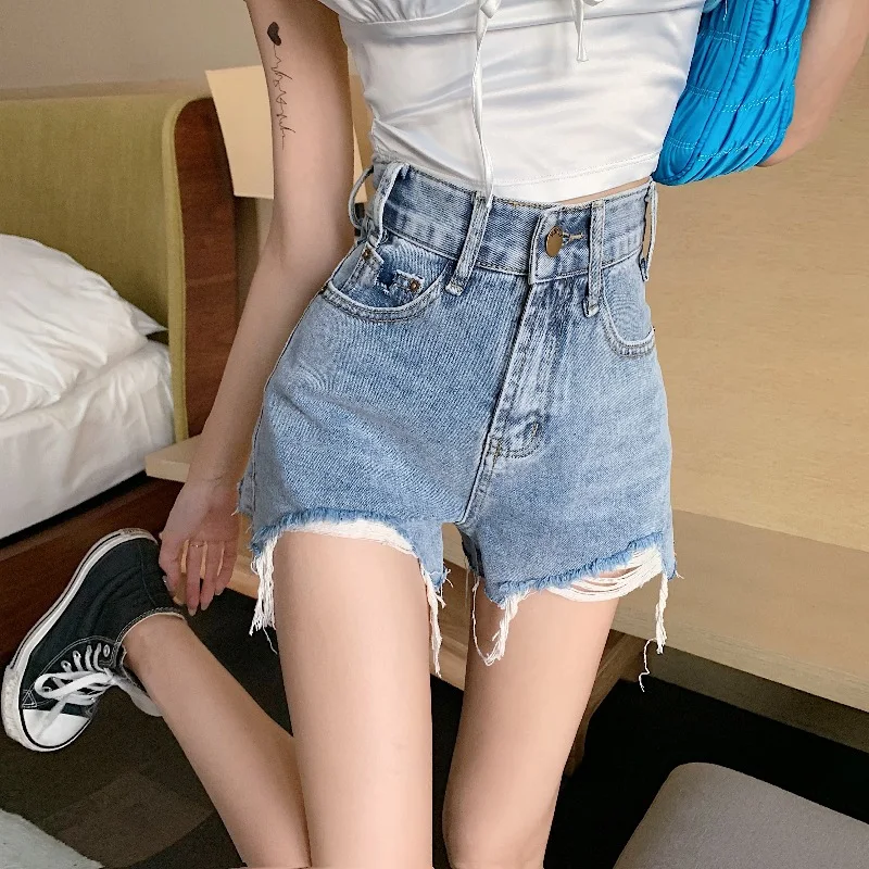 Dames Ripped Raw Edge Jeans Zomer Dunne Hot Pants, perfect voor warme dagen en een casual look