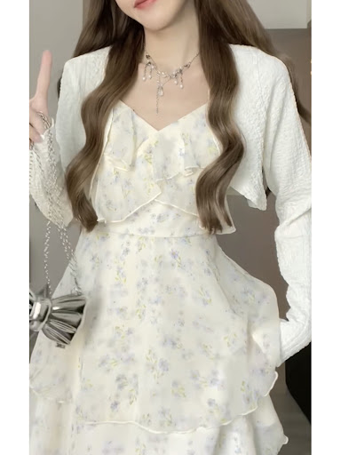 Title 6, White Chiffon Flower Strap Dress, a lightweight...
