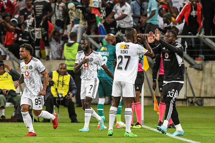 Orlando Pirates celebrates the goal during the MTN8 final match against AmaZulu FC at Moses Mabhida Stadium on November 05.