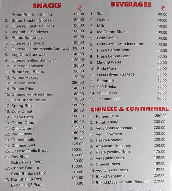 Hariyali Restaurant menu 