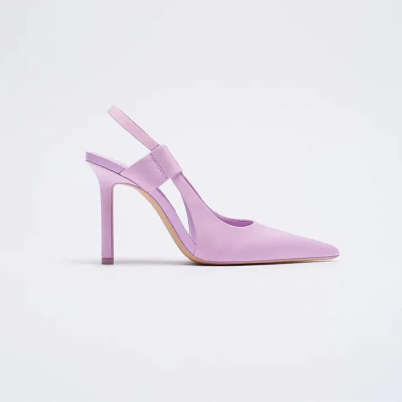 Title 5, Damen Satin Pumps in Lila mit spitzer Zehenpart...