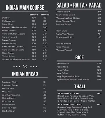 Ka10 Kitchen menu 