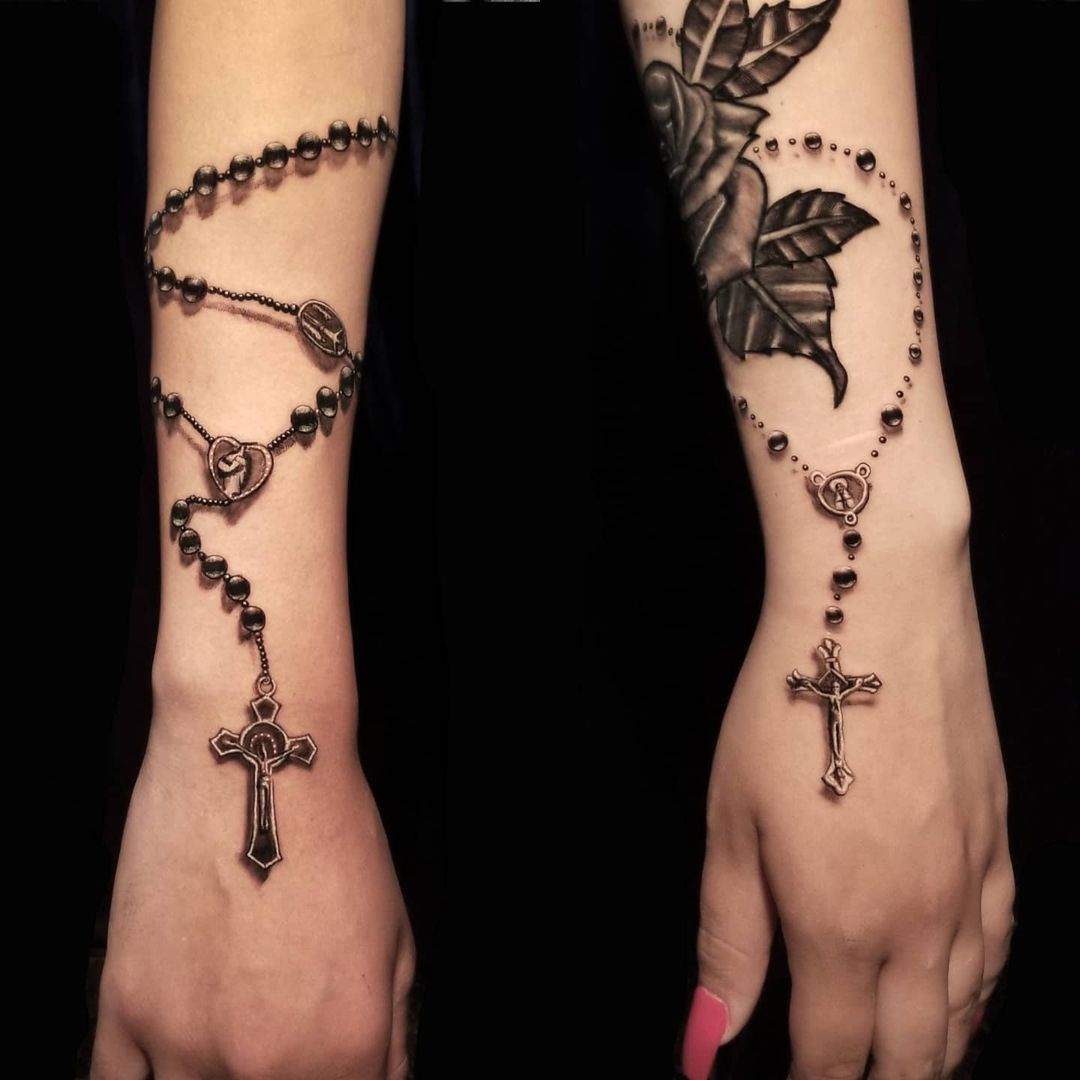 looking rosary tattoo