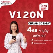 (Free 30 Ngày) Sim 4G Viettel V120N Có 120Gb, Gọi Miễn Phí