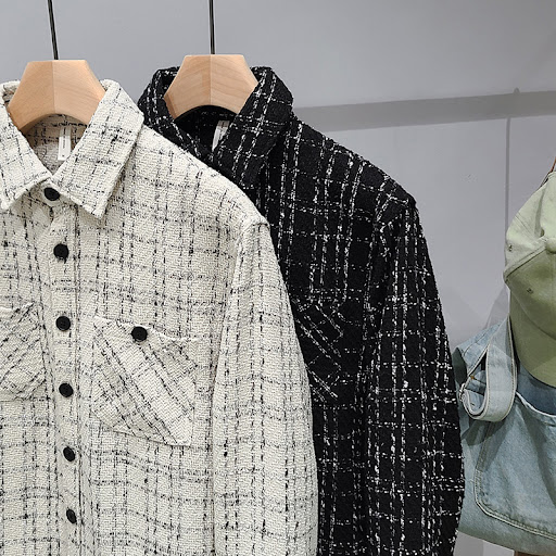 Title 4, Mens Design Plaid Tweed Long-sleeved Shirt Jac...