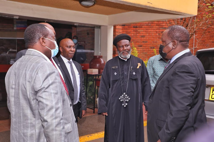 Interior CS Fred Matiang'i during the consultative meeting with the Inter-Religious Council of Kenya on Friday, April 1.