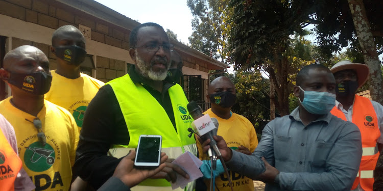 Meru senator Mithika Linturi speaks to the press at his office in Meru.