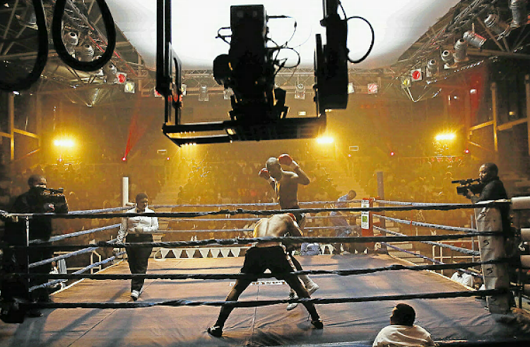 A Boxing scene from the movie ‘Knuckle City’, with Freeman Sibanda and lead actor Bongile Mantsai.