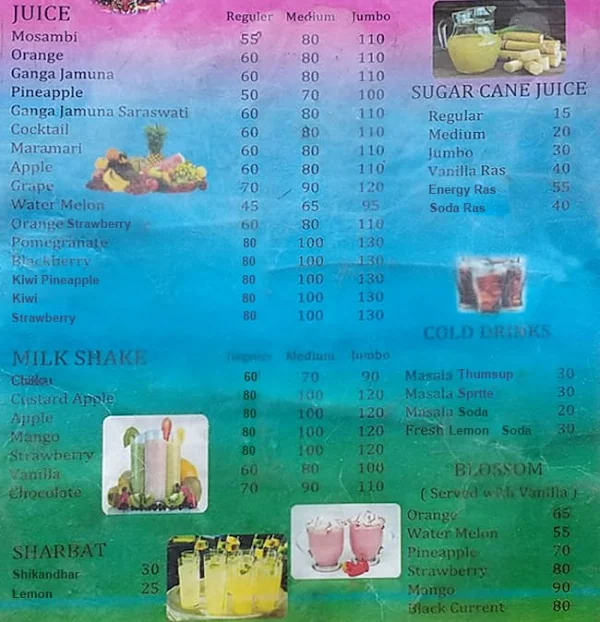 Sainath Juice Centre menu 