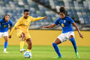 Refiloe Jane of South Africa and Maria Eduarda Francelino da Silva of Brazil during the Women's International friendly match between the two sides on Monday.