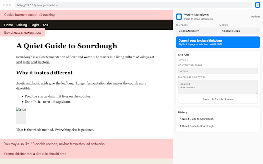 Web → Markdown screenshot 1