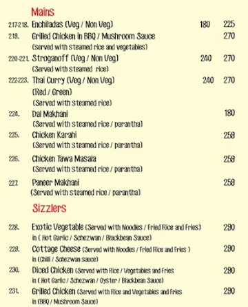 Flying Flavours menu 