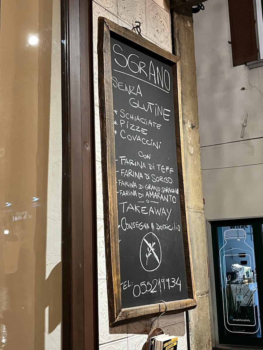 Sgrano gluten-free menu