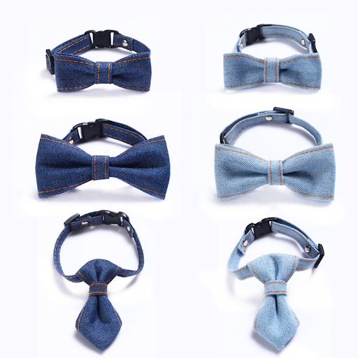 Pet Denim Bow Tie Cat Dog Collar Adjustable Neck Tie Collar Rabbit Bell Bow Tie Denim Bow Pet Accessories for Cat Kitten
