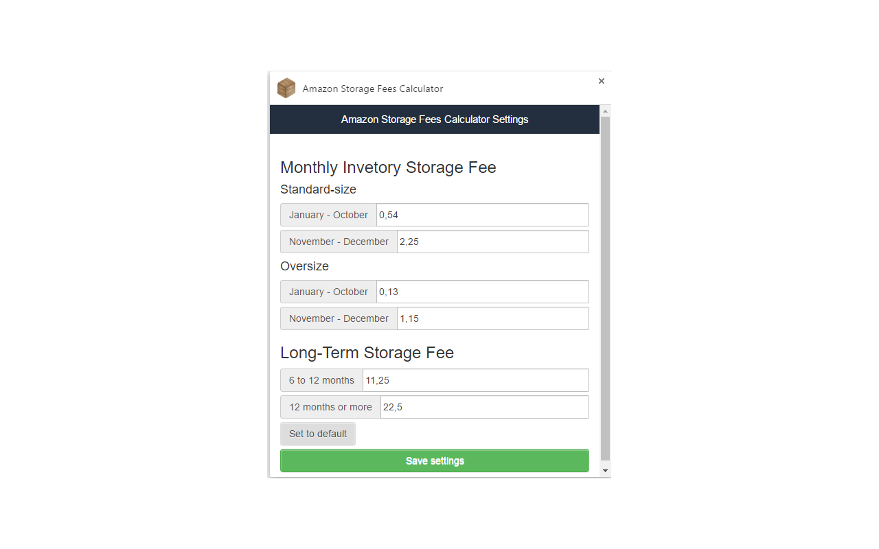 Amazon Storage Fees Calculator Preview image 4