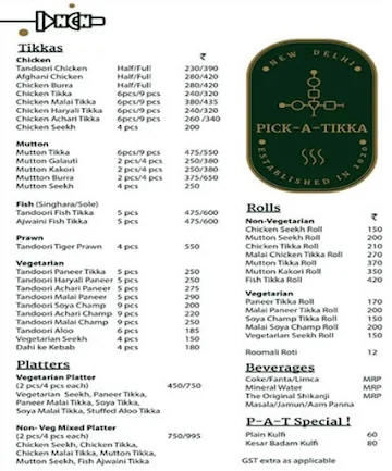 Pick-A-Tikka menu 