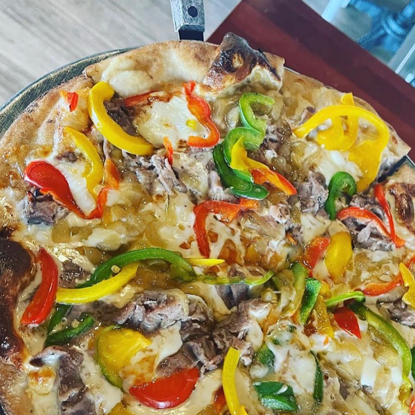 Philly Cheesesteak Pizza on Cauliflower Crust