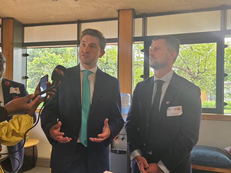 Tshwane mayor Cilliers Brink and deputy head of mission at the embassy of Denmark Jacob Stensdal speak on the project for water security in the city. Picture: RORISANG KGOSANA