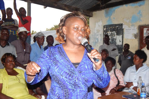 RIVALRY: Mbita MP Millie Odhiambo at Kiumba Beach in Rusinga on Monday.Photo/Robert Omollo