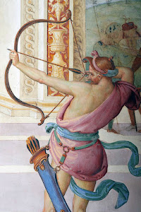 Pietro Perugino, Martirio di san Sebastiano (particolare della freccia), 1505, affresco, Panicale, chiesa di San Sebastiano