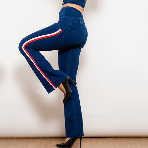 Title 6, Shascullfites Melody Dark Blue Striped Flared L...