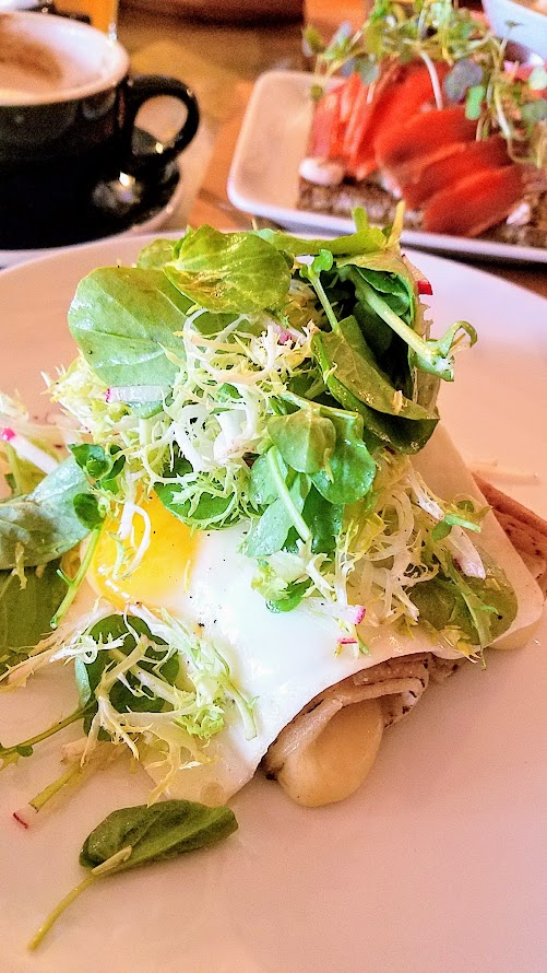 Brunch at Broder Nord - Lefse, a Norwegian potato crepe filled with rotating ingredients (mine was Havarti and salami) topped with baked eggs and served with mixed greens