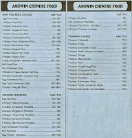 Ashwin Chinese Food menu 1