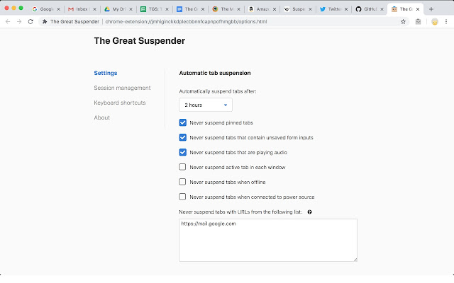 The Great Suspender chrome extension