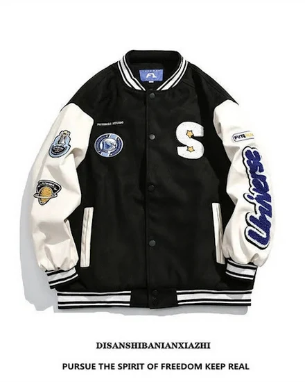 American Harajuku Blue Student Baseball Men's Coat Bomber... - 0