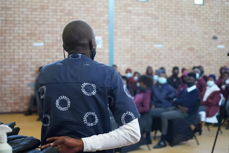 An inmate addresses pupils from two Tshwane high schools about the issues of crime at the Baviaanspoort prison in Tshwane on Wednesday.