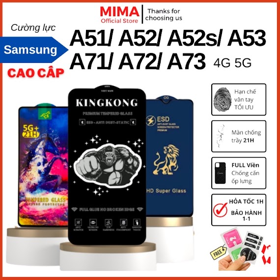 Kính Cường Lực Kingkong Samsung A51 A52 A52S A53 A71 A72 A73 Cao Cấp Full Màn Hình Chống Trầy Xước Hạn Chế Bám Vân Tay