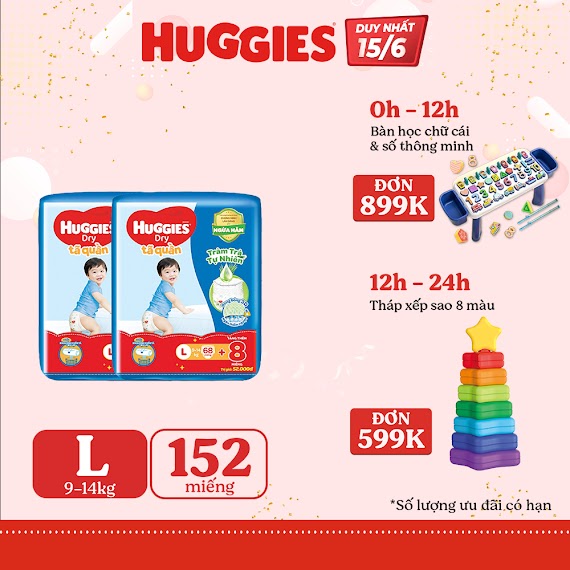 [Hugfeb15B - 10% Max 60K Đơn 400K]Combo 2 Tã Quần Huggies Tràm Trà Tự Nhiên Dry L68 + Tặng 8 Miếng