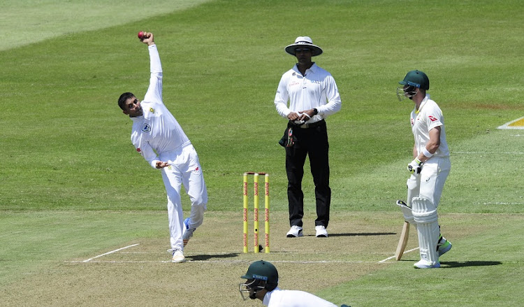 Steve Smith, Captain of Australia watches Keshav Maharaj of South Africa bowl during day 1 of the first test between South Africa and Australia at Kingsmead Cricket Ground in Durban on 1 March 2018.