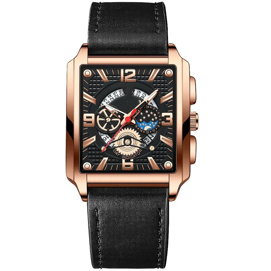 Herren Vintage Quadrat Kalender Uhr wasserdicht leuchtend – stilvolles Design mit praktischen Funktionen für den Alltag.
