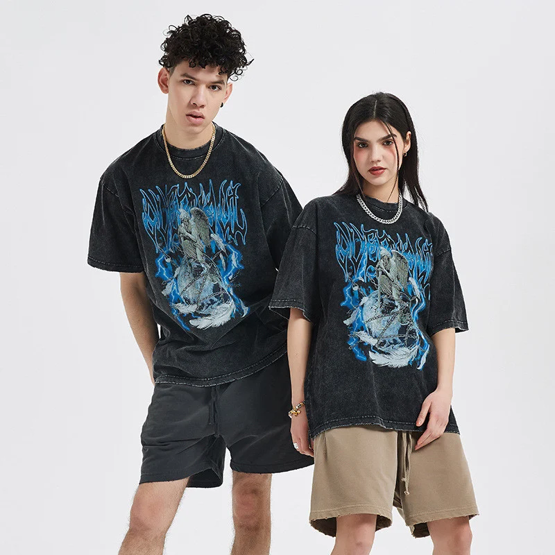 Camiseta de manga corta para hombre con estampado vintage desgastado, cómoda y con estilo retro. Ideal para uso diario casual.