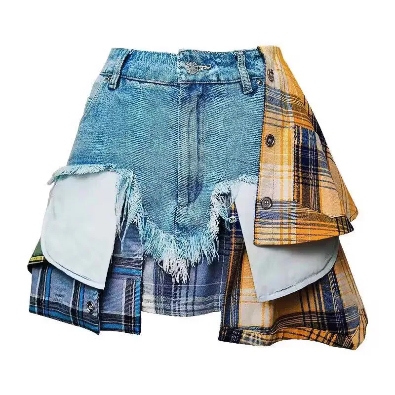Deconstructing Design Sense dames jeansrok onregelmatig, voor een unieke en trendy look, comfortabel en perfect voor verschillende outfits.