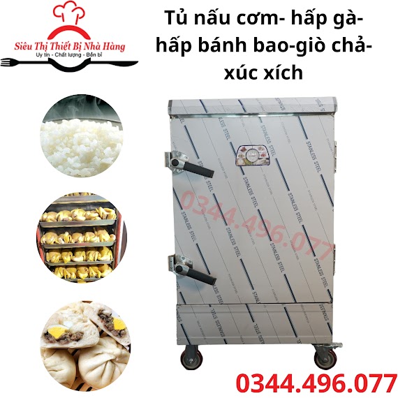 Tủ Cơm, Tủ Nấu Cơm Công Nghiệp 8 Khay Dùng Điện - Tủ Hấp Bánh Bao - Tủ Hấp Giò Chả Công Nghiệp