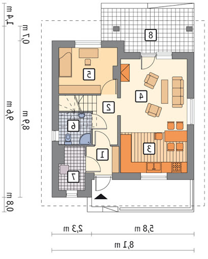 Dom na rozstaju - C214 - Rzut parteru