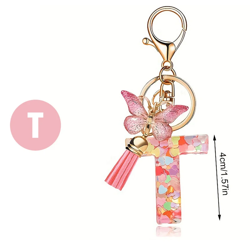Mode sleutelhanger met letters, liefde, hart, pailletten, vlinder en kwast – Een stijlvolle accessoire voor sleutels of tassen, voegt glans en flair toe.