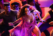 Rihanna busts a move during the Grammy awards.