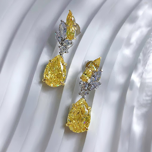 Title 5, Fashion Pear-Shaped Yellow Diamond Earrings ele...