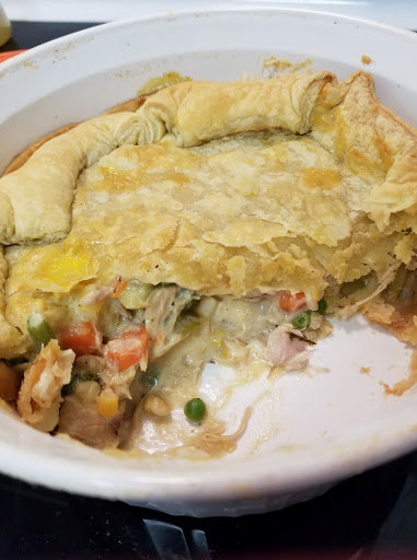 Chicken pot pie being served