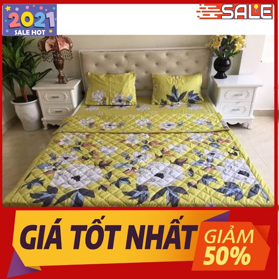 Bộ Chăn Hè Trần Bông Ga Gối 4 Món Đệm 1M2X2M