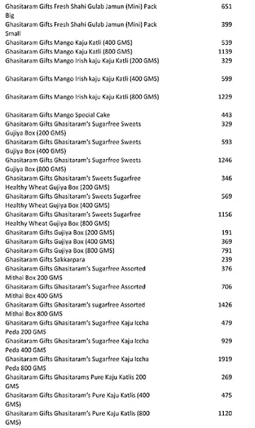 Ghasitaram Sweets N Gifts menu 